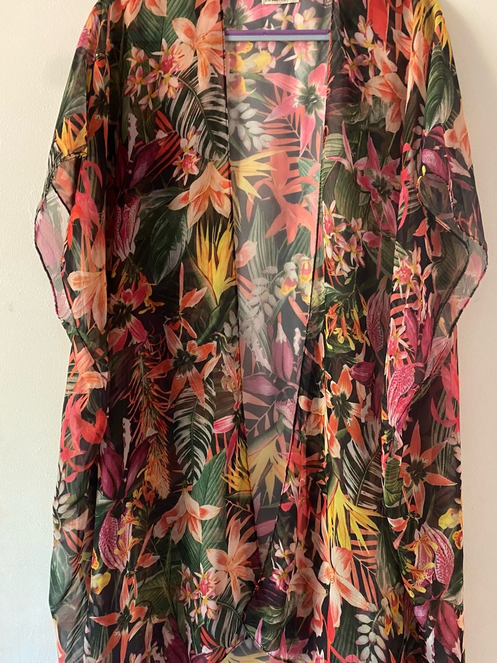Tropical Floral Sheer Kimono Cover-Up